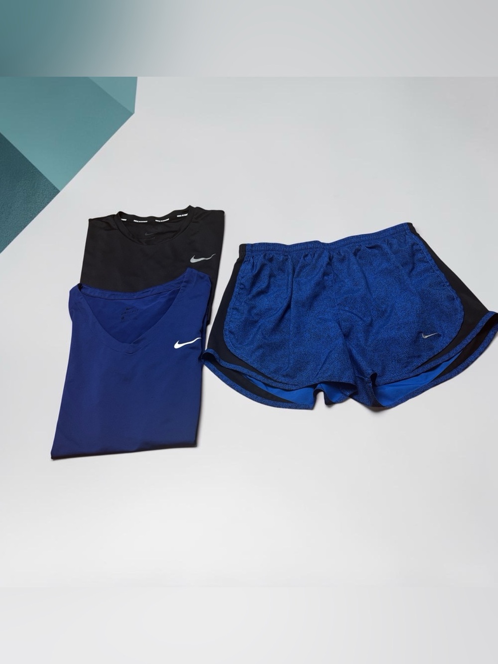Nike Blue and Black Athletic Shorts with Two Nike Performance Tops